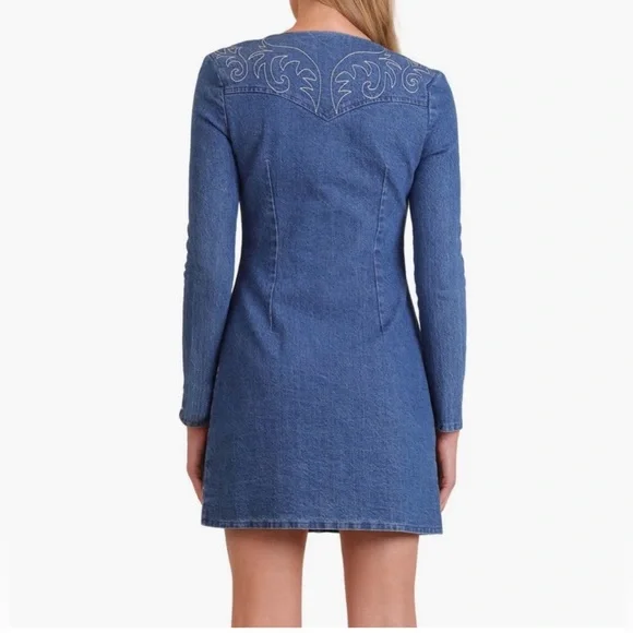 NWT Avec Les Filles Western
Embroidery Long Sleeve Denim Dress size 4 - Picture 3 of 12